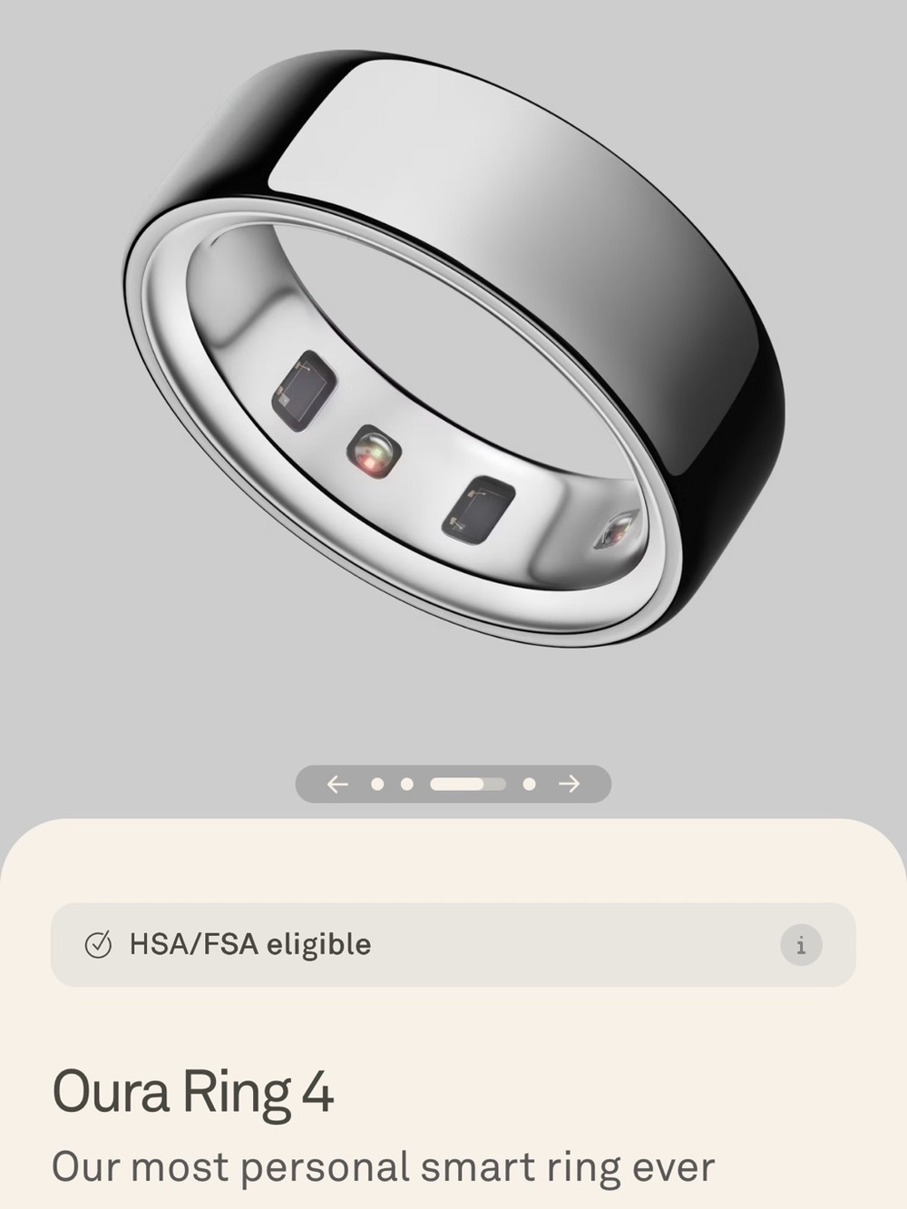 Oura Ring 4 Smart Ring — Polished Silver Finish sz 9